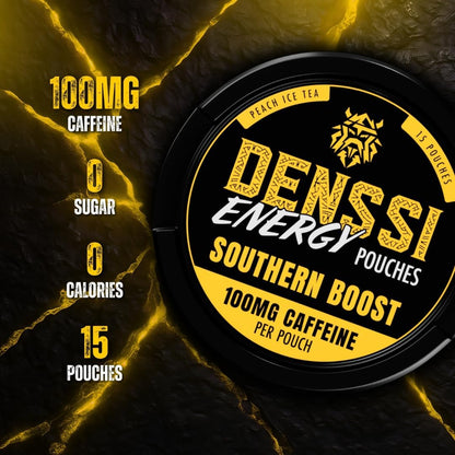 Denssi Energy Caffeine Sugar-Based Candies, Peach Ice Tea Flavor, 15-Count Metal Tin, 8-Pack Fitness & Wellness Sweet Snack Supplement