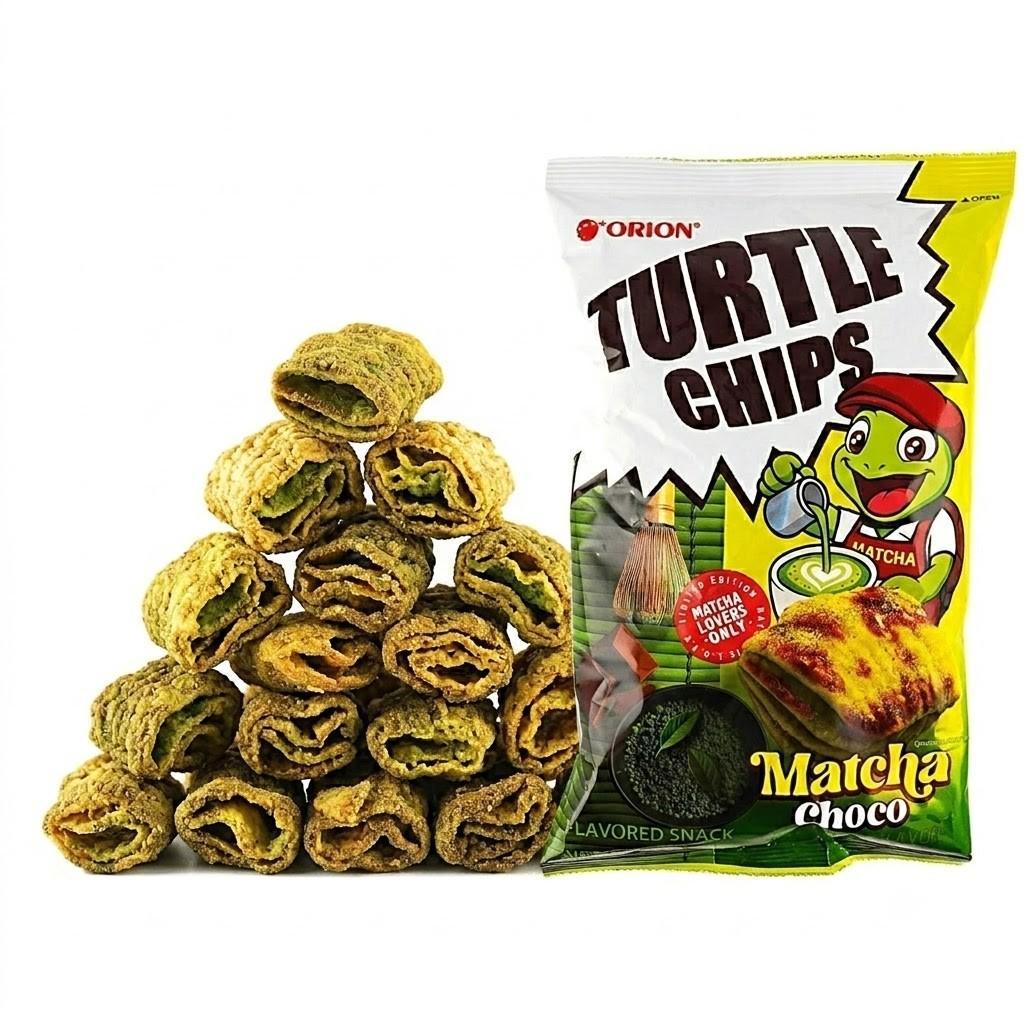 Korean Turtle Crunchy Chips Puffed Snack - Matcha Choco Flavor, 5.64 oz, 6 Huge Bags, Room Temp