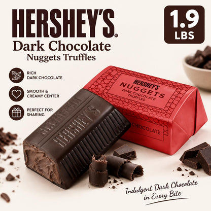 HERSHEYS Dark Chocolate Nuggets Truffles Dessert, 1.9 lb Bulk Large Pack, Premium Flavor Chocolate Candies Snacks
