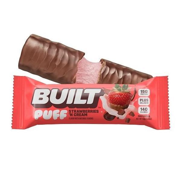 Built Strawberry Cream Puff Protein Bars - 1.41oz, 12-Count, Chocolate-Containing Protein-Rich Snack Bars, Contains Chocolate