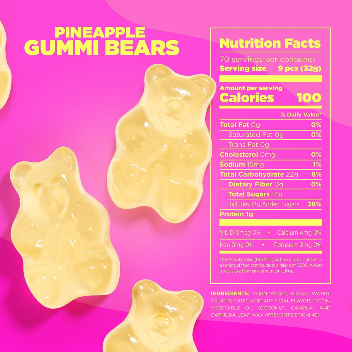 Albanese Soft Chewy Pineapple Gummies Bears, 5lb Bulk Bag, Tropical Fruit Bulk Candies