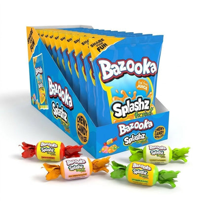 Bazooka UK Import Splashz Jelly Filled Chewy Candy 120g 12 Count Peg Tray Fruity Candy