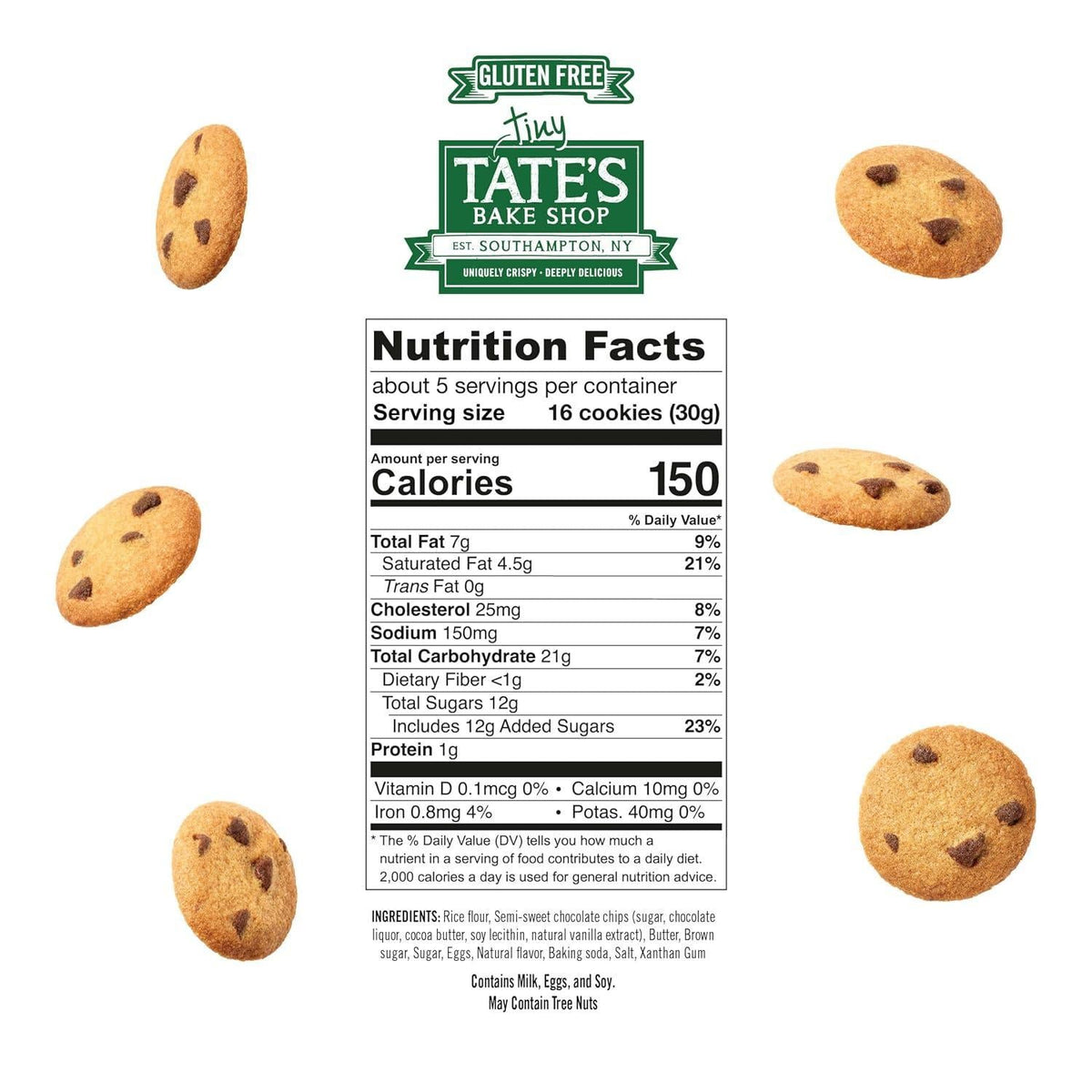 Tate's Bake Shop Tiny Tates Chocolate Chip Snack Cookies, 5.5 oz, 6-Count Mini Sweet Baked Treats