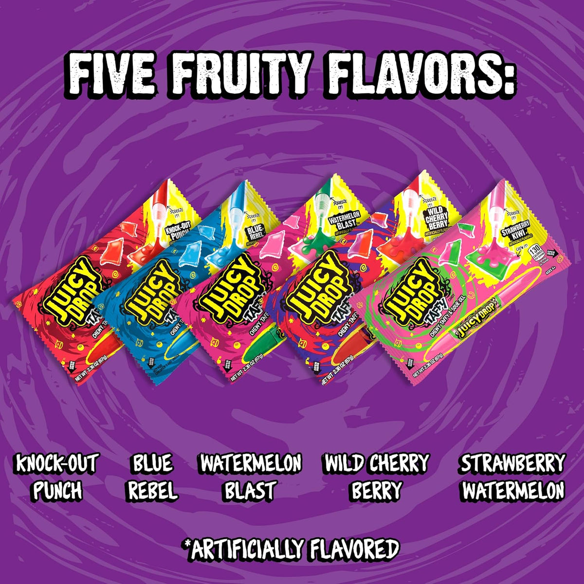 Topps Juicy Drop Taffy with Sour Gel Pen, 2.36oz Individual Packs, 16-Count Chewy Interactive Candy Treats