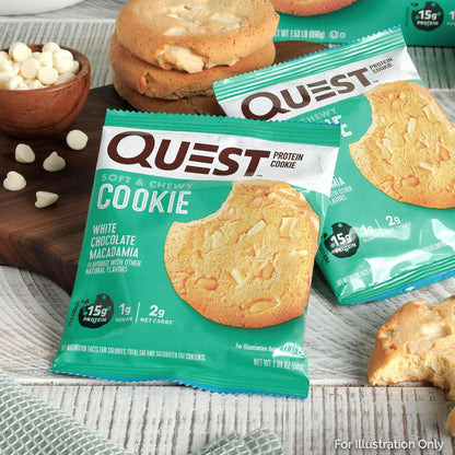 Quest White Chocolate Macadamia Nut Protein Cookie 2.04 oz, 12-Count Soft-Baked High-Protein Food Snacks