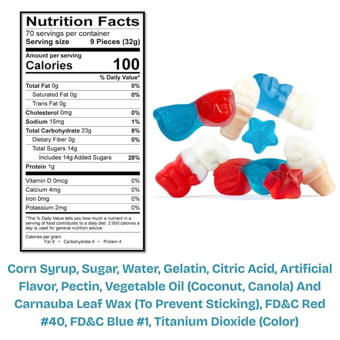 Albanese USA US of Yay Summer Gummies Red White Blue 5 lb Bulk Bag Patriotic Gummy Candy