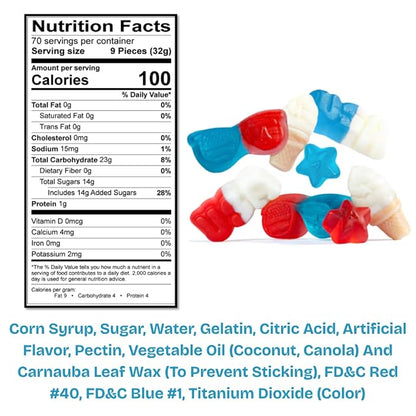 Albanese USA US of Yay Summer Gummies Red White Blue 5 lb Bulk Bag Patriotic Gummy Candy