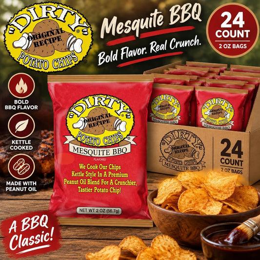 Dirty Kettle Cooked Potato Chips, Mesquite Barbecue Flavor, 2 oz Snack Bags, 24 Count Snack Food