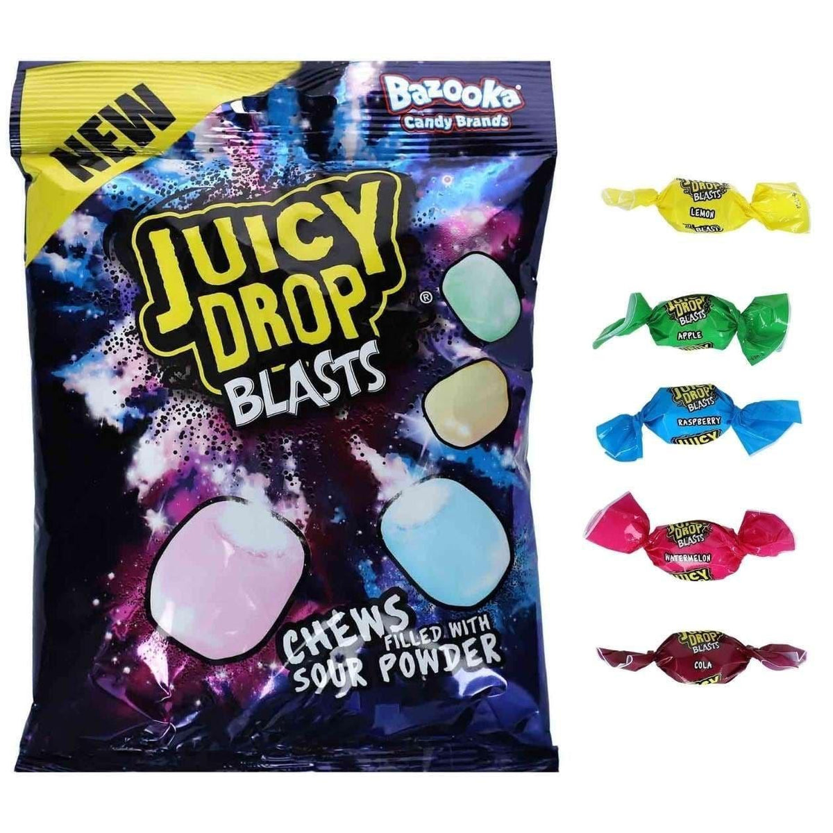 TDSBazooka UK Juicy Drop Blasts Sour Powder Chews, 140g, 12 Pieces Pack