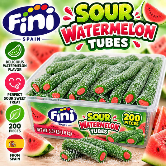 Fini Spain Sour Watermelon Tubes Candy 3.52 lb 200 Count Bulk Pack Sour Chewy Candy
