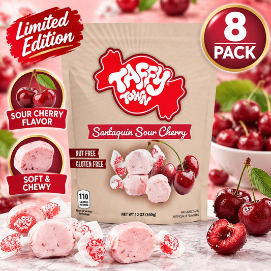 Taffy Town Limited Edition Santaquin Sour Cherry Salt Water Taffy 12 oz 8 Pack Chewy Candy