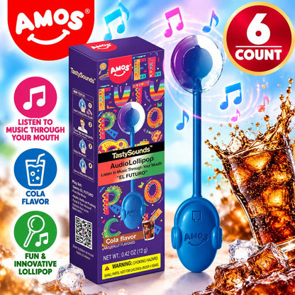Amos Sound Music Lollipop El Futuro Cola Flavor 6 Count Novelty Candy Pops