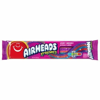 Airheads Xtremes Very Berry Special Edition Candies - 2oz, 18-Count Sweet & Sour Tangy Sugar Candy Belts, Soft Chewy Berry Strips, Tray Packaging