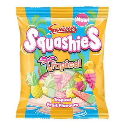 Swizzels Drumstick Squashies Tropical Fruit 100g 12 Count | Soft Chewy Gummy Candy | UK Import Fruit Flavored Sweets