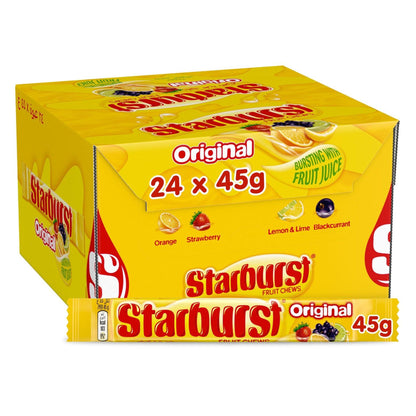Starburst UK Import Original Fruit Chews - 45g, 24-Count Bursting Juice Playful Fruit & Chewy Candy Bars - Imported Snacks for Parties, Gifting