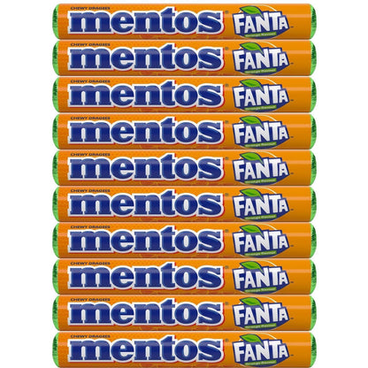 Mentos Orange Fanta Soda Fruit Chewy Candy Tray Pack - Imported 16 Rolls Chewy Candy