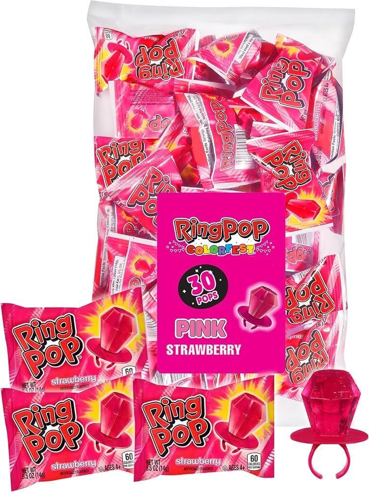 ThayerRing Pop All Pink Strawberry Lollipop Candy 30ct