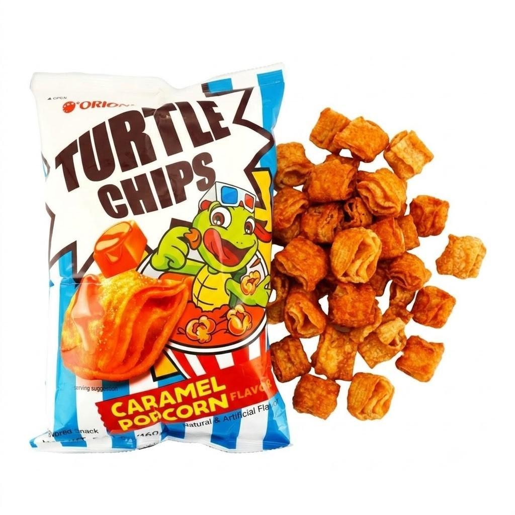 Korean Turtle Chips Caramel Popped Corn Snack Food, 5.64 oz per Bag, 6 Huge Bags