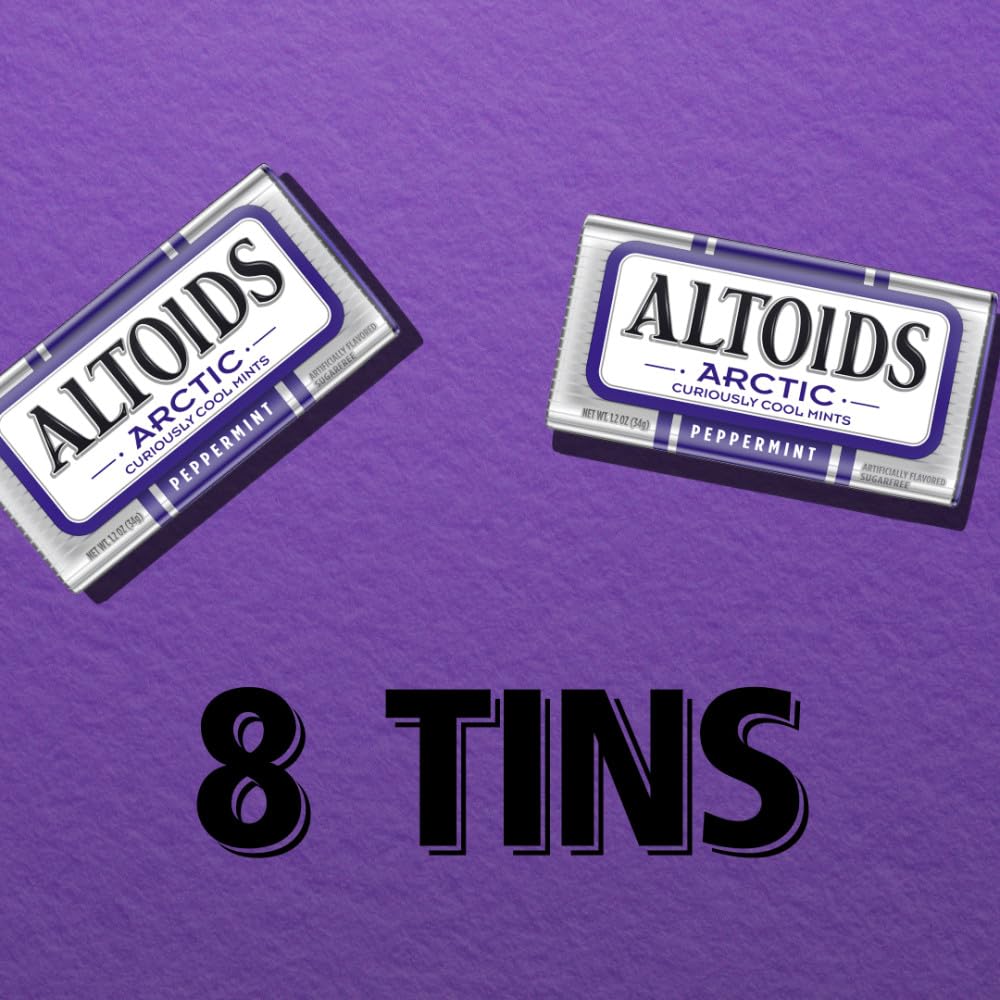 ALTOIDS Arctic Peppermint Breath Mints - 1.2oz, 8 Tins, Sugar-Free Portable Candy for Travel & Office, Mint Boiled & Hard Sweets for Cool Breath Freshening