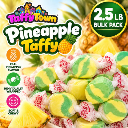 Taffy Town Pineapple Salt Water Taffy 2.5 lb Bulk Bag Individually Wrapped Tropical Candy