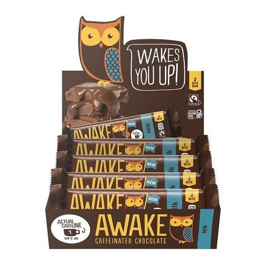 Awake Caffeine-Infused Milk Chocolate Bar, 1.2oz, 20 Ct - Sweet Dessert Snack with Rich Flavor for Candies Lovers