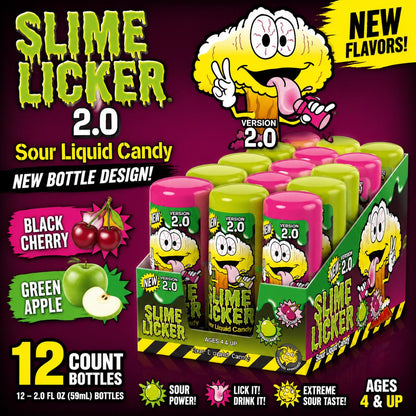 Slime Licker 2.0 Black Cherry & Green Apple Candy 12 Count  Sour Rolling Liquid Candy | Fun Interactive Treats for Parties & Gifts