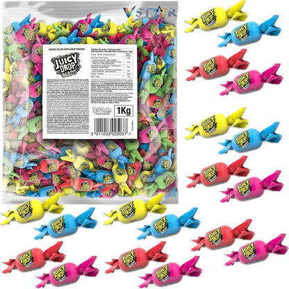 Bazooka UK Import Juicy Drop Blasts Sour Powder-Filled Chewy Candies, Tangy-Sweet Soft Sour Snacks, 2.2 lb Bulk Bag