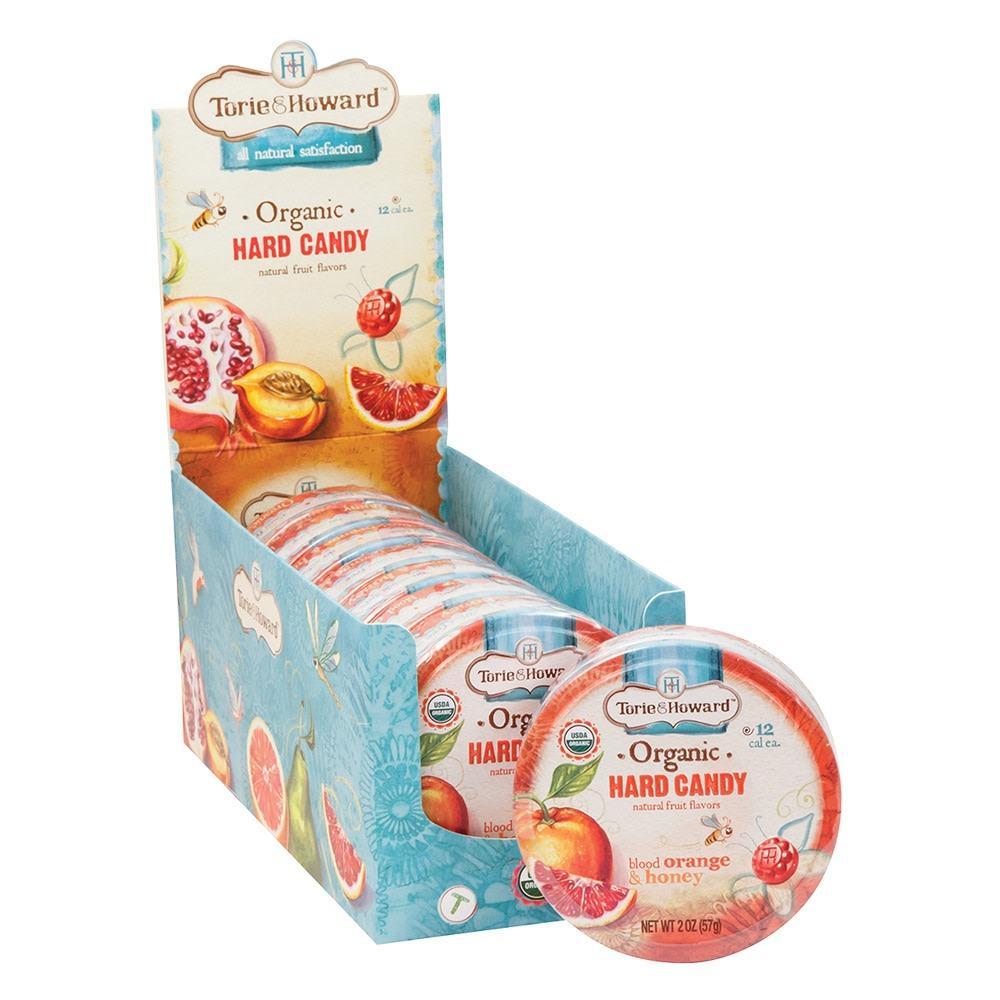 Torie and Howard Blood Orange Honey Hard Candy Tin Pack, 2 oz, 8 Pieces Premium Fruit Candy