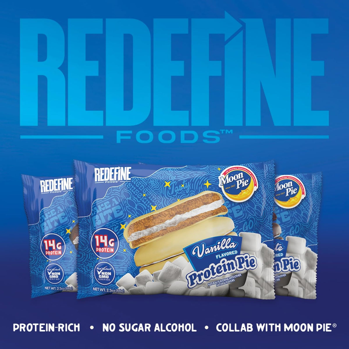 Redefine Protein-Rich Vanilla Moon Pie Chocolate Candy Snack Bars, 8-Count Box Pack High-Protein Snack