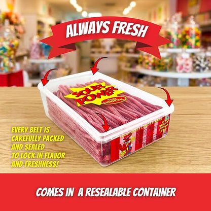 Dorval Sour Power Straw Tubes, Strawberry Flavor Bulk Soft Chewy Fruit Snack Candy, 2.5lb Large Plastic Tub Sour Candy Treat