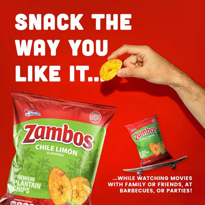 Yummies Zambos Plantain Chips - Picositas Chili Lime, 5.3oz, 24 Count Spicy Snack Chips, Candy