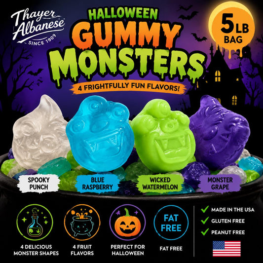 Albanese Soft Chewy Halloween Candy, 4-Flavor Gummy Monsters, 5 lb Bulk Bag of Gummy Candies