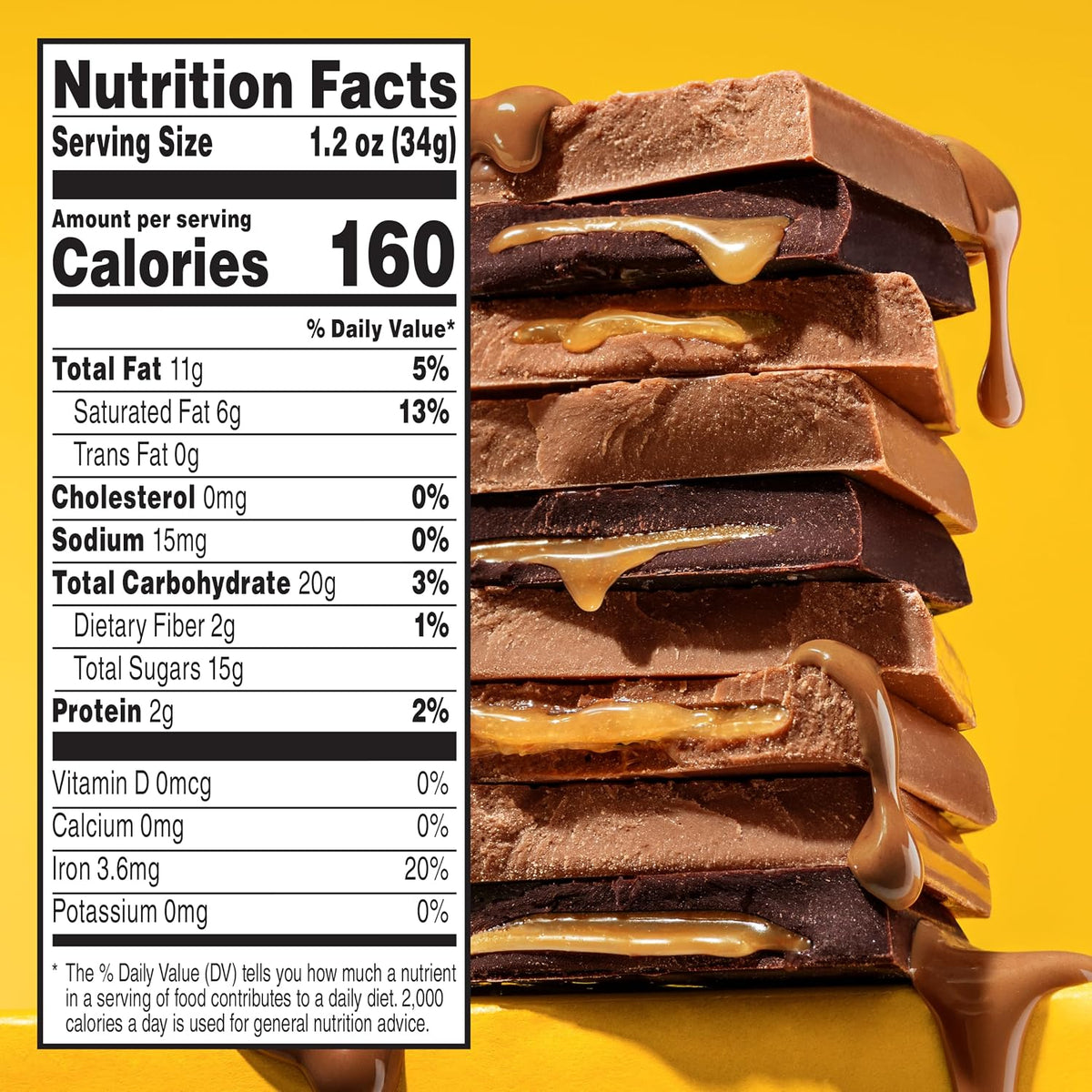 Awake Caffeinated Dark Chocolate Bar Sea Salt Caramel 1.2 oz 20 Count Chocolate Snack Bars