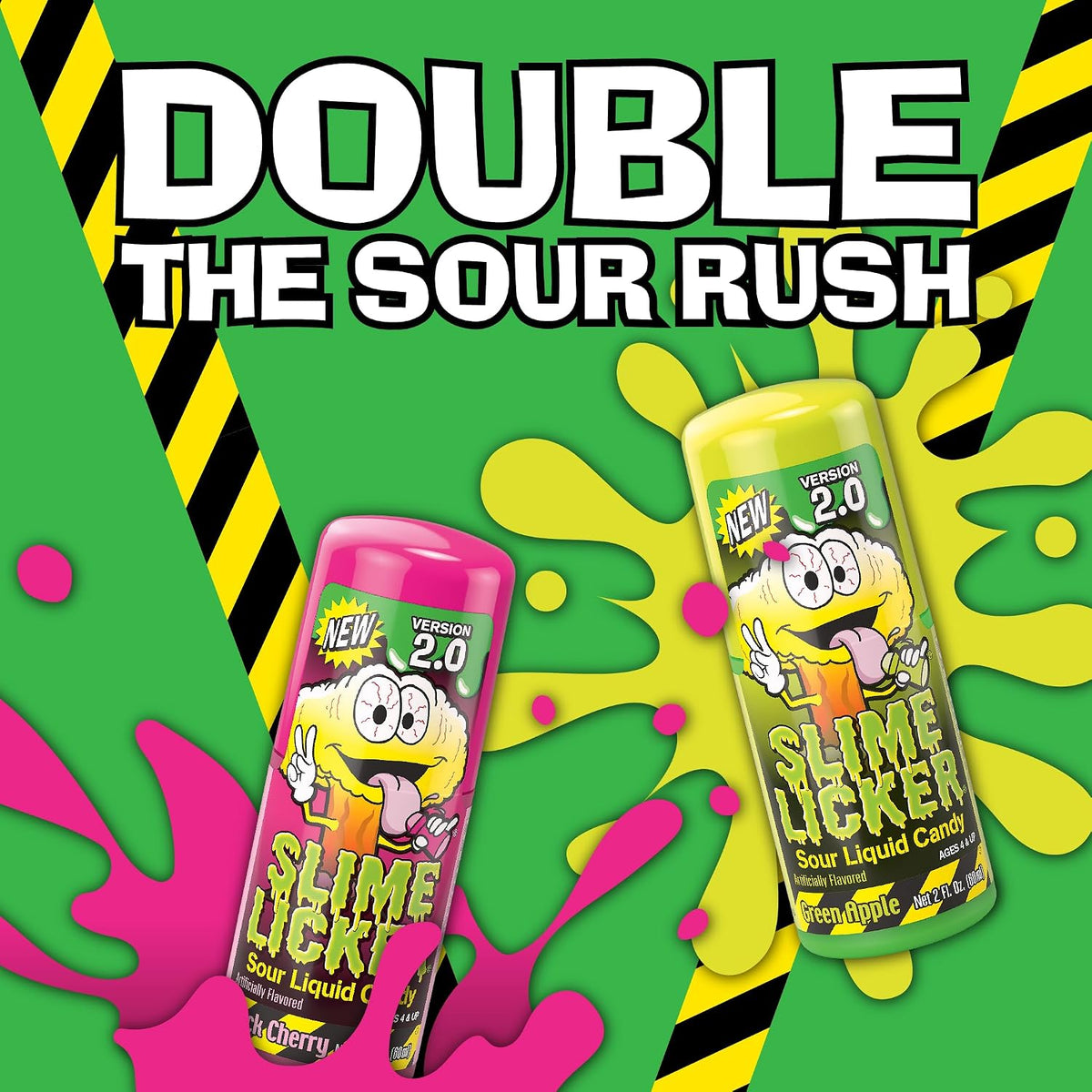Slime Licker 2.0 Black Cherry & Green Apple Candy 12 Count  Sour Rolling Liquid Candy | Fun Interactive Treats for Parties & Gifts