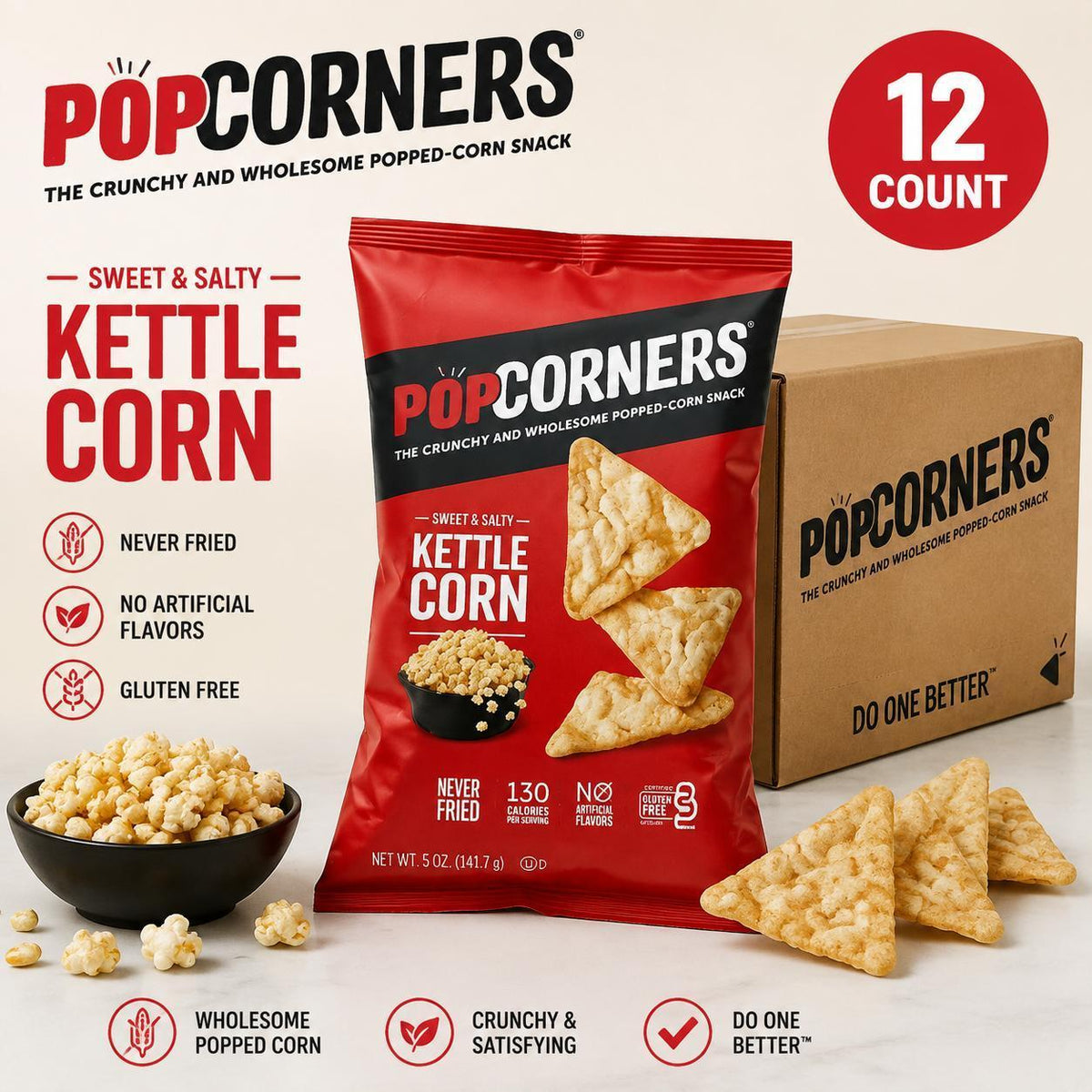 PopCorners Gluten-Free Popped Corn Kettle Corn Snack, 5 oz, 12-Count Sweet and Salty Puffed Snack Bags