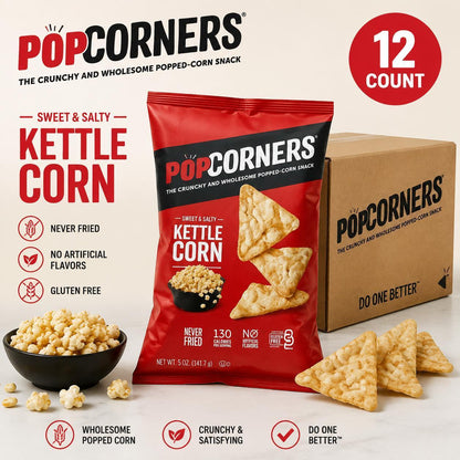 PopCorners Gluten-Free Popped Corn Kettle Corn Snack, 5 oz, 12-Count Sweet and Salty Puffed Snack Bags
