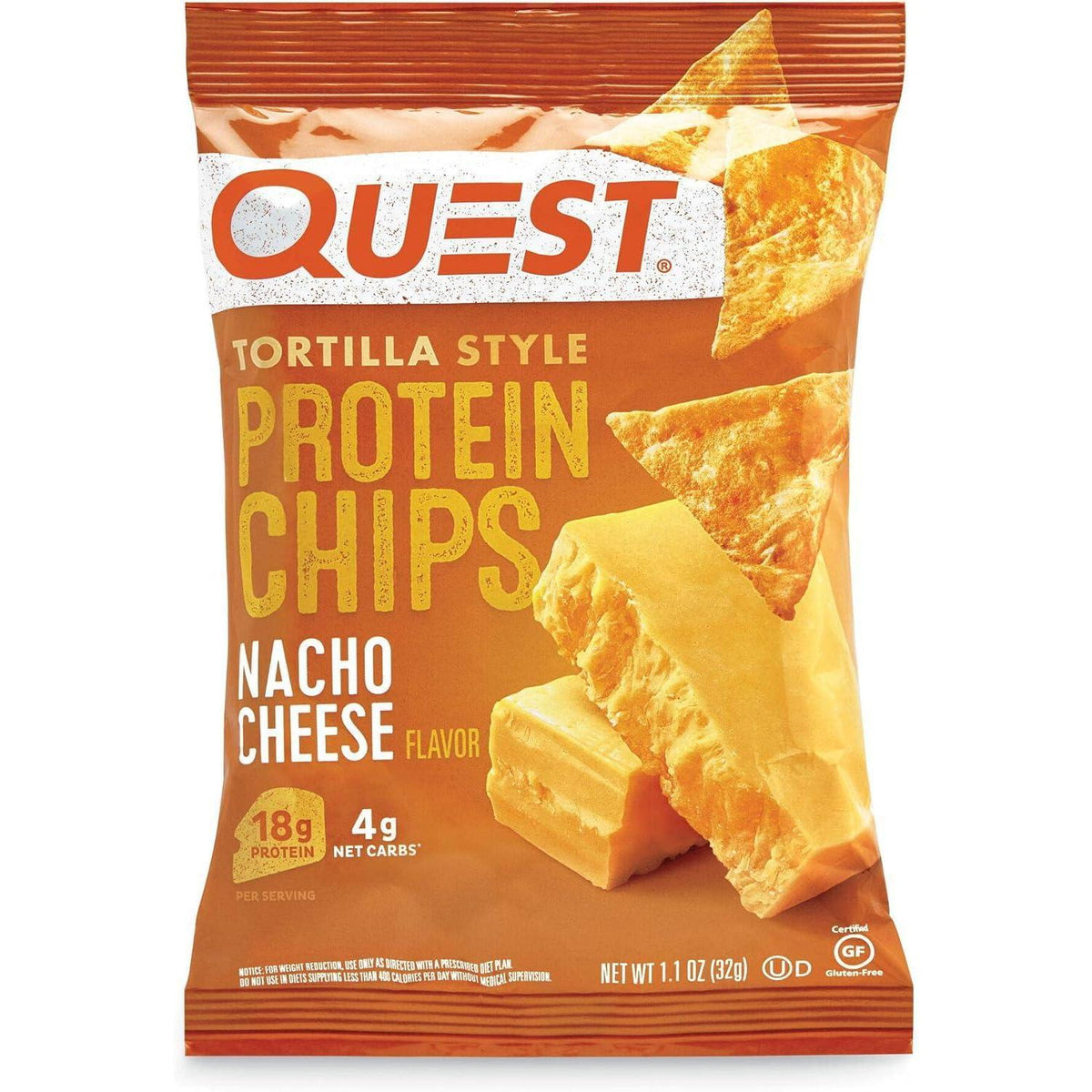 Quest Nacho Cheese High Protein Tortilla Style Chips - 1.1 oz, 8 Count, Ambient Temp, Low Carb Cheesy Snack for Active Lifestyles