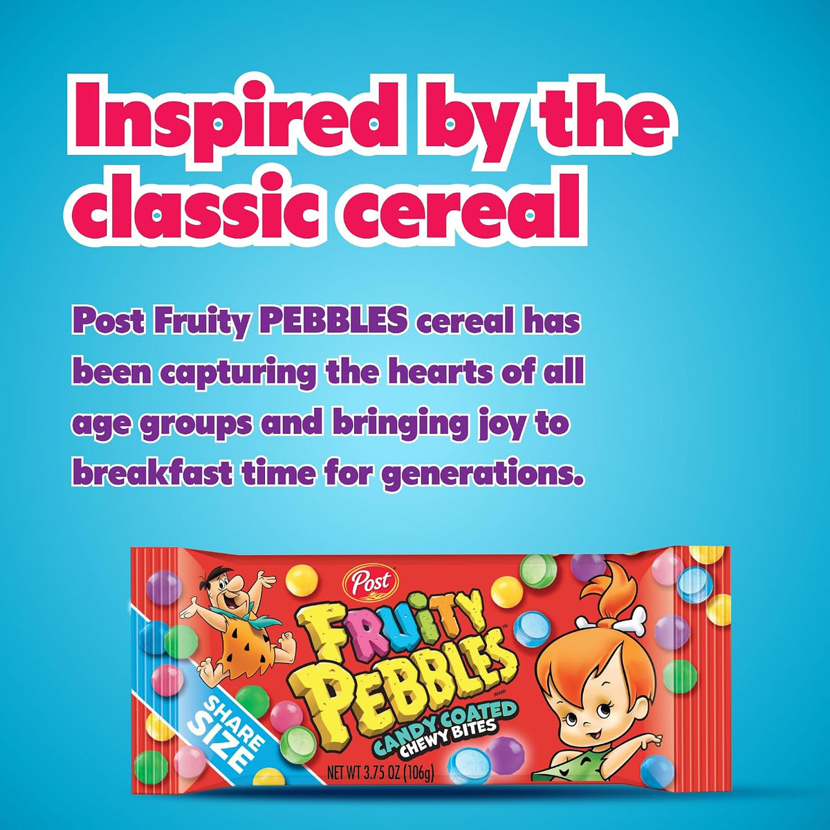 Fruity Pebbles Chew Bites Sugar-Based Candy Snacks, 3.75oz Tray Pack, 12-Count Fruity Cereal-Inspired Treats for Parties & Share-Size Snacking