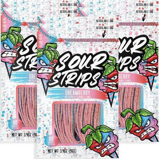 Dreamberry Sour Strips DUO Sugar-Based Candies, 3.4oz, 12 Count, Snacks for Adults