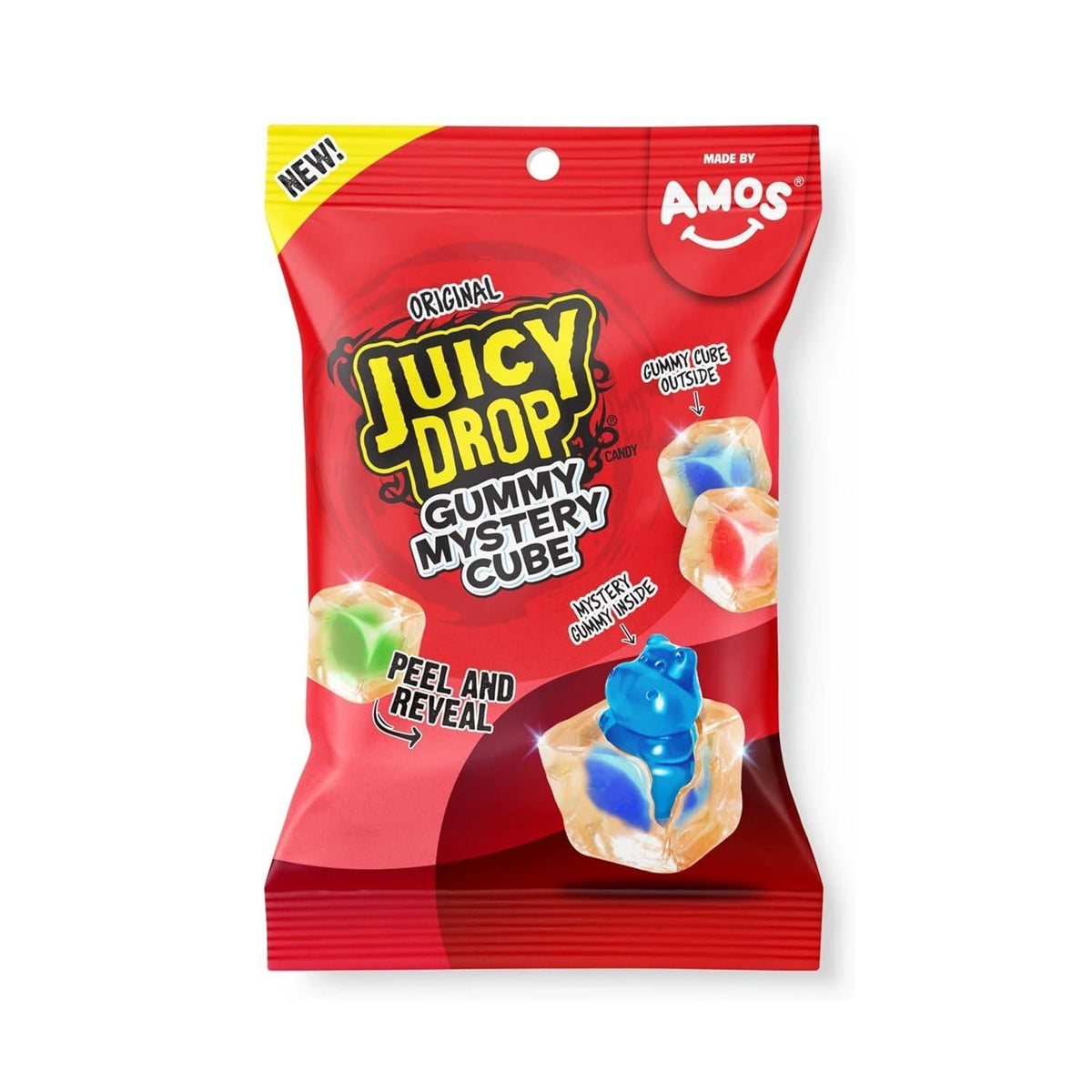Amos Juicy Drop Mystery Gummy Cubes Original 5 oz 12 Count Sour Gummy Candy