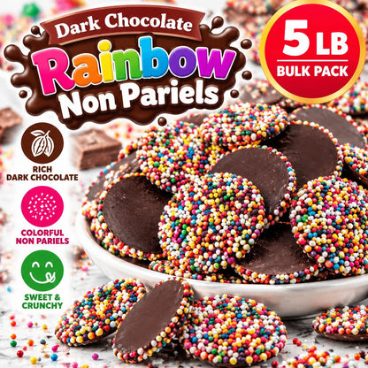 Dark Chocolate Rainbow Nonpareils 5 lb Bulk Bag Colorful Chocolate Candy