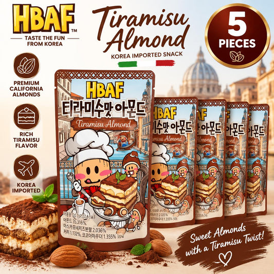 HBAF Korea Imported Tiramisu-Covered Almond Snack, 4.23 oz, 5 Pieces, Room Temp Korean Nuts Dessert