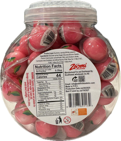 Gushmello Liquid-Filled White Peach Flavor Gummy Candies Jar, 55 Ct - Sweet Snacks for Adults, Ideal for Parties