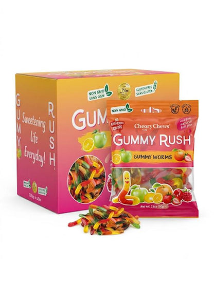 INFIN8 Gummy Rush Fruit Worms Gummy Candy 3.17 oz 12 Count Fruity Chewy Gummy Snacks
