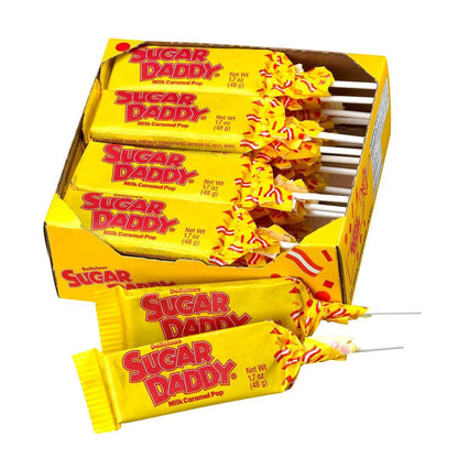 Sugar Daddy Milk Caramel Lollipops, 1.7oz 24-Count Boxed Set Classic Candy Treats