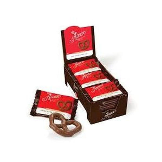 Asher's Milk Chocolate-Smothered Pretzel Candy, 18-Count Box with 1-Piece Trays, Sweet Sugar-Coated Snack