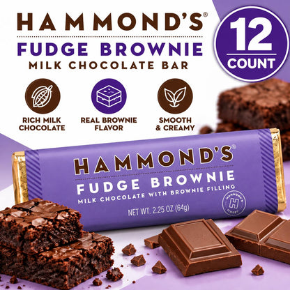 Hammonds Fudge Brownie Milk Chocolate Bar 2.25 oz 12 Count Chocolate Candy Snack