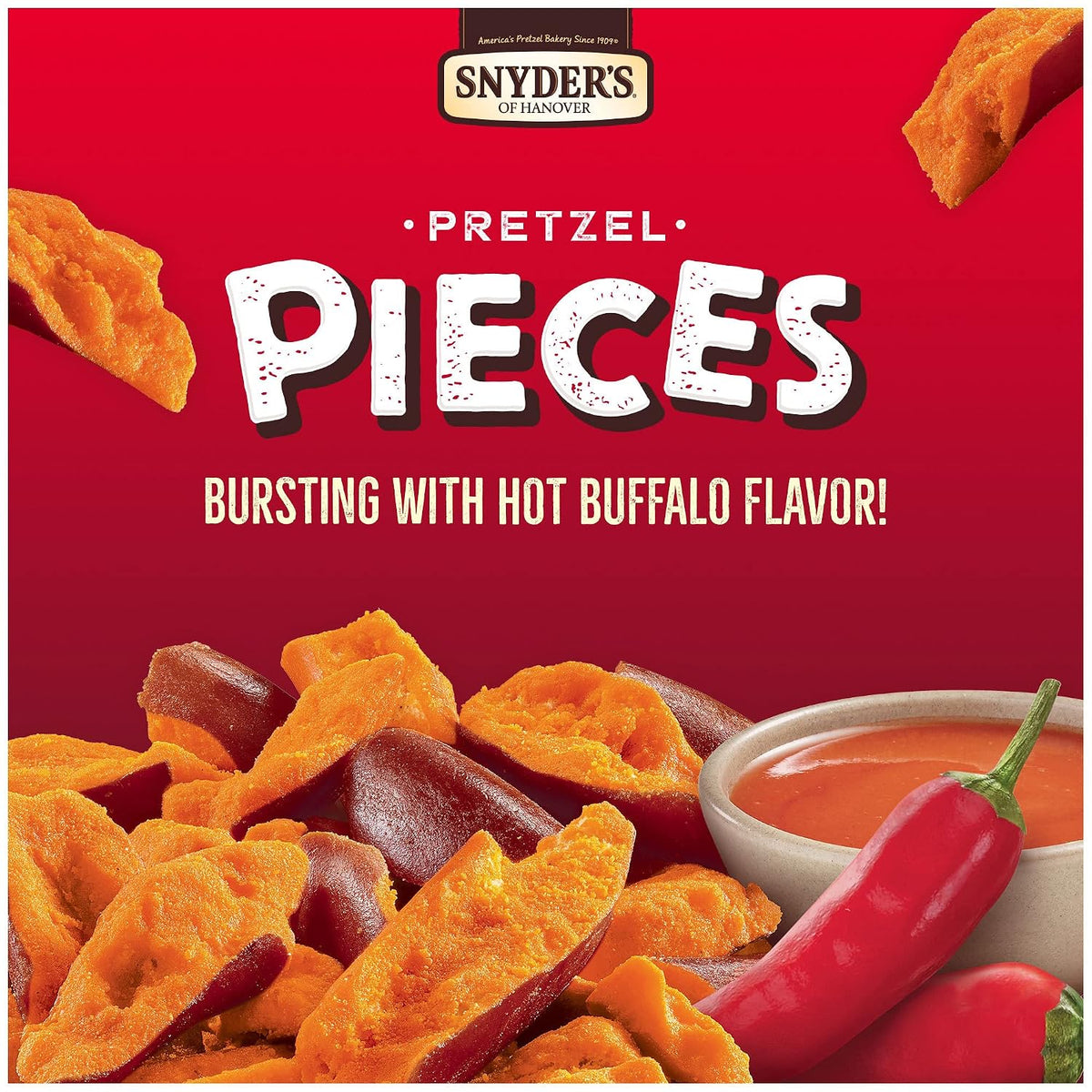 Snyder's of Hanover Hot Buffalo Wing Pretzel Pieces, 5 oz (8 Count) - Crispy, Crunchy, Savory Flavor Spicy Snack Pretzels