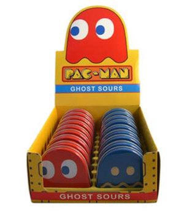 Boston America Pac Man Ghost Sours Cherry Candy Tin 18 Count Display Box Sour Sugar Candy