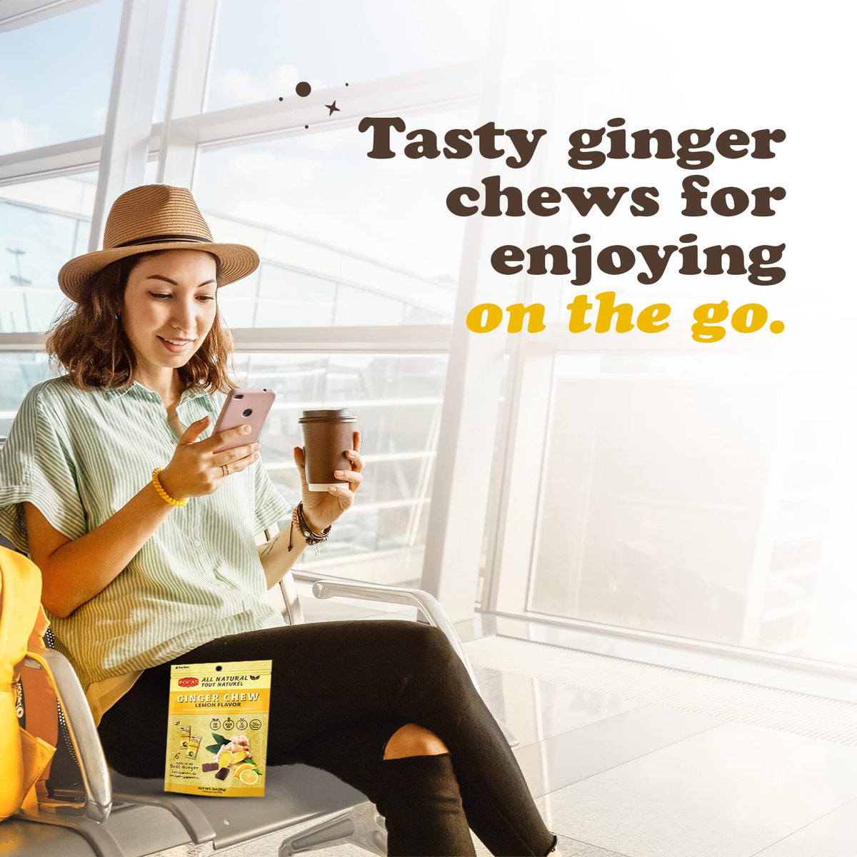Pocas Sugar-Sweetened Ginger Chews, Lemon Flavor Candy, 3 oz, 24-Count Box Chewy Treat